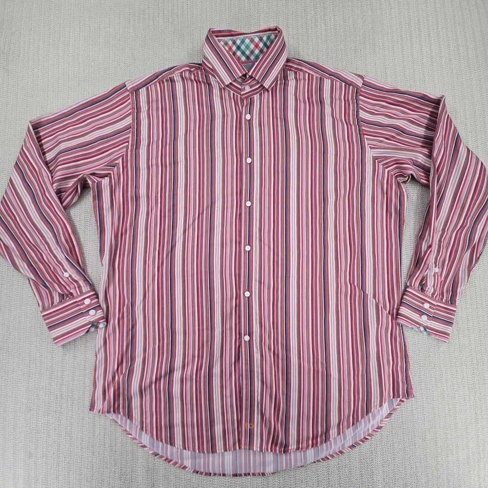 Thomas Dean Shirt Mens XL Red Striped Long Sleeve Slim Fit Dress Button Up